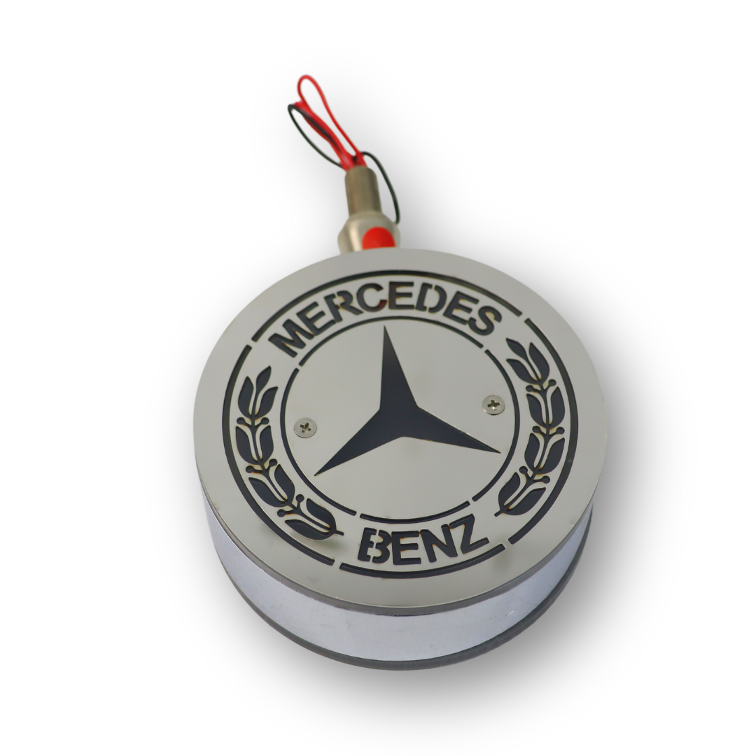 Фонарик декоративный с элементами нержавейки диодный  MERCEDES - красно-белый (Ø-100мм*40мм)