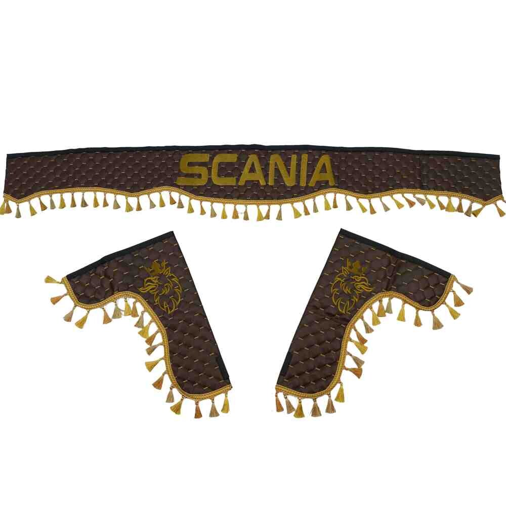 Шторка Экокожа "Pergam" SCANIA лоб+косынки+спальник+ночные коричневая Шторка Экокожа "Pergam" SCANIA лоб+косынки+спальник+ночные коричневая