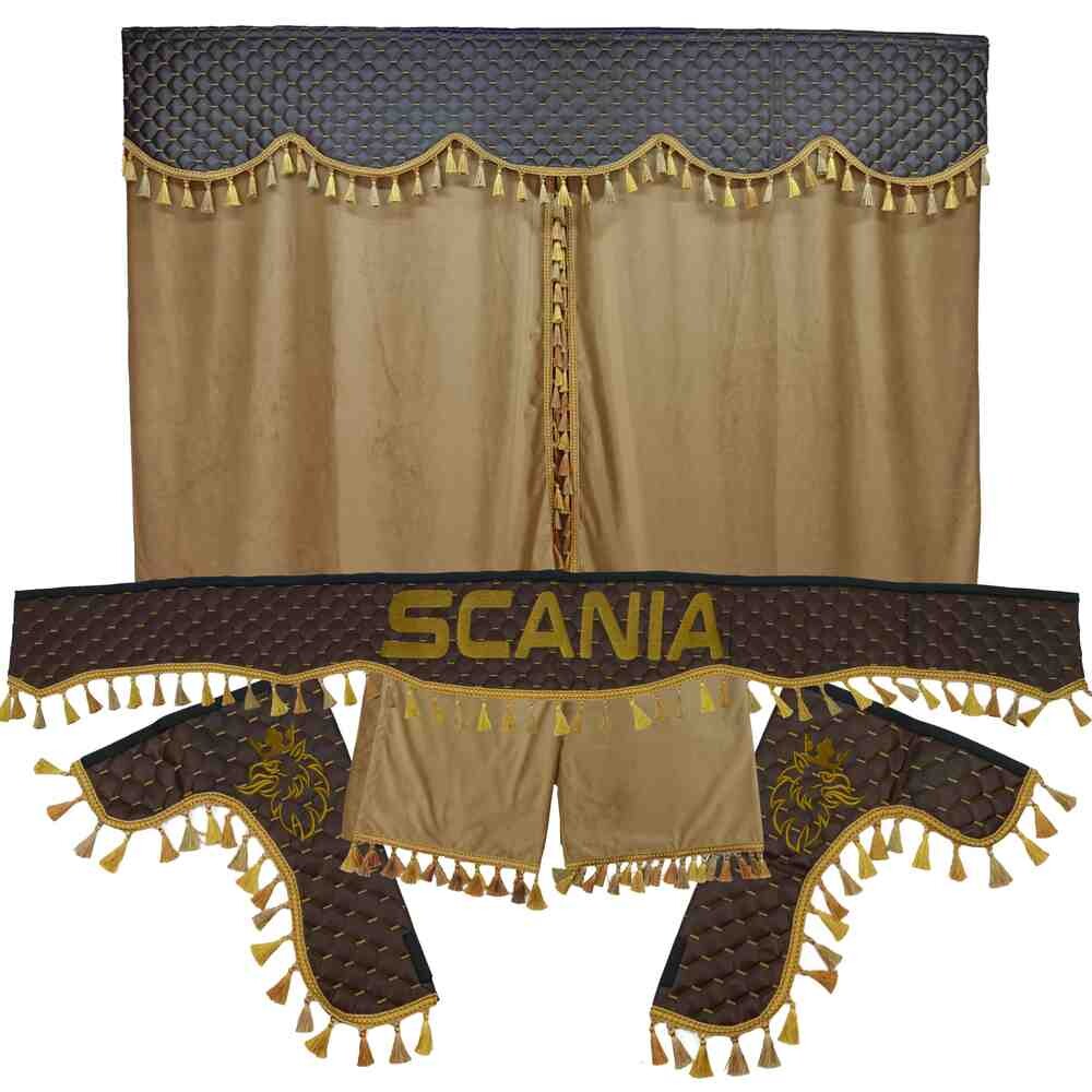 Шторка Экокожа "Pergam" SCANIA лоб+косынки+спальник+ночные коричневая Шторка Экокожа "Pergam" SCANIA лоб+косынки+спальник+ночные коричневая
